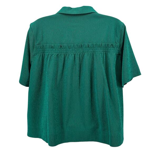 Athleta Echo Top WMNS S Green Striped Button Up Short Sleeve Stretch Breathable - Picture 5 of 10